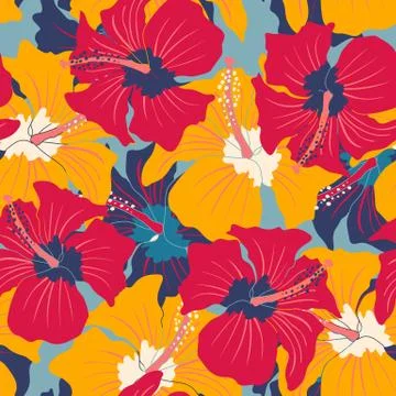Retro floral pattern with hibiscus 스톡 일러스트