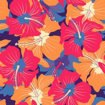 Retro floral pattern with hibiscus 库存插图