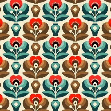 Retro floral pattern with repeating stylized flower motifs in warm tones Illustrazione stock