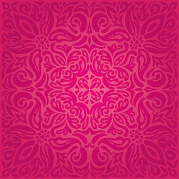 Retro floral red vector pattern wallpaper background Stock Illustration