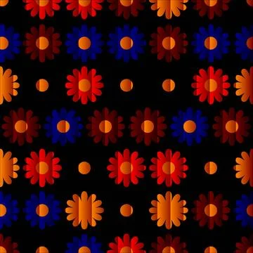 Retro Floral Seamless Pattern on Black Иллюстрация