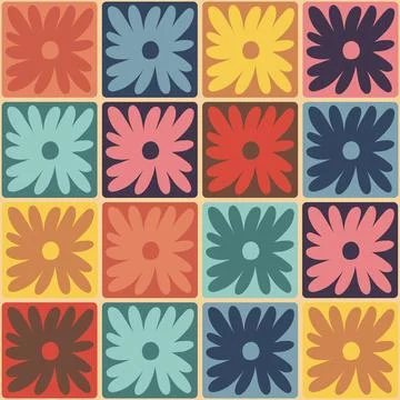 Retro flower checkered vector seamless pattern design art Stock Illustration