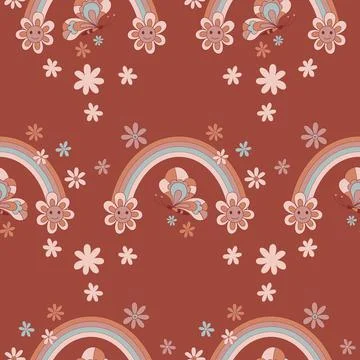 Retro Flower Rainbow vector seamless pattern. Stock Illustration