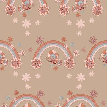 Retro Flower Rainbow vector seamless pattern. Illustrazione stock
