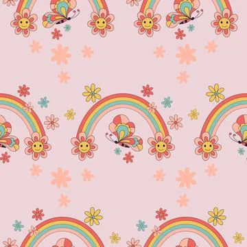 Retro Flower Rainbow vector seamless pattern. Stock Illustration
