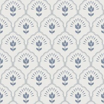 Retro flowers scallop seamless pattern. Floral tulip rustic retro endless wallpa イラスト素材