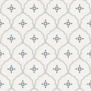 Retro flowers scallop seamless pattern. Floral daisy rustic retro endless w.. Stockillustratie