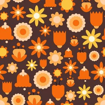 Retro flowers seamless pattern in 70s style. Stock Illustration
