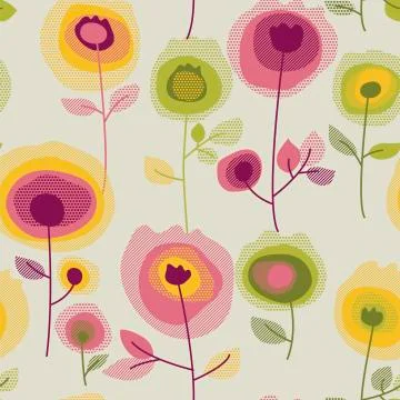 Retro flowers vector seamless pattern 스톡 일러스트