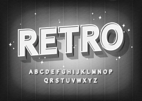 Retro font effect. Old cinema styled alphabet on textured background with Illustrazione stock