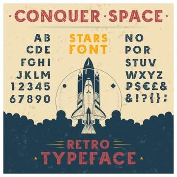 Retro font, letters, numbers and symbols Stock Illustration