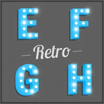 Retro font with light bulbs Stock Illustration