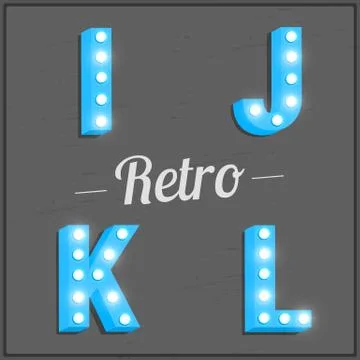 Retro font with light bulbs Stock Illustration