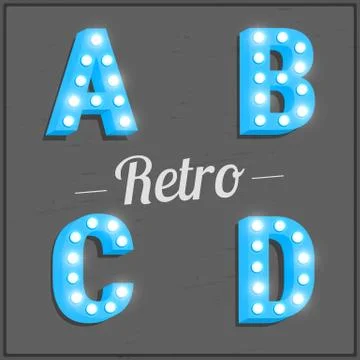 Retro font with light bulbs Stock Illustration