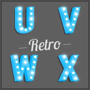 Retro font with light bulbs Stock Illustration
