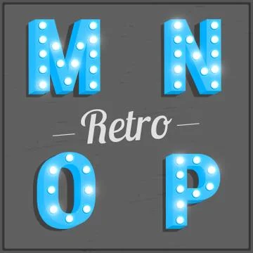 Retro font with light bulbs Stock Illustration