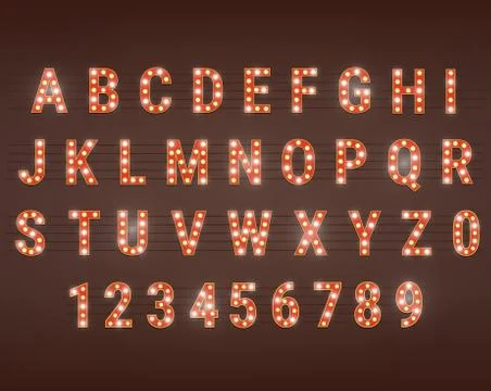 Retro font with light bulbs Stock Illustration