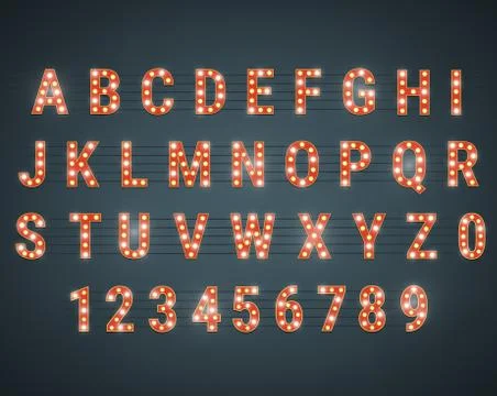 Retro font with light bulbs Stock Illustration