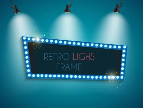 Retro frame comic design banner elements with light bulbs. Vector illustratio Stock Illustration