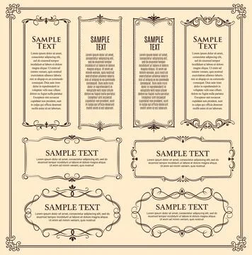 Retro frames, banners with vintage decor borders Illustrazione stock