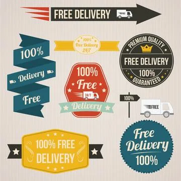 Retro free delivery badges vector collection Stock Illustration