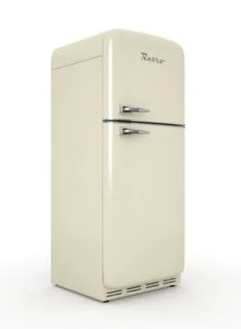 Retro fridge isolated white background 3D rendering Stock Illustration