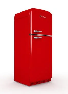 Retro fridge isolated white background 3D rendering Stock Illustration