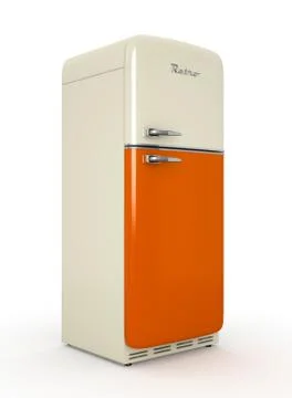 Retro fridge isolated white background 3D rendering Stock Illustration