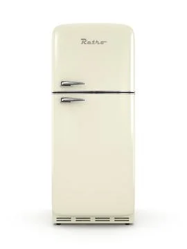 Retro fridge isolated on white background 3D rendering Stock Illustration