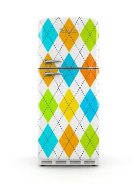 Retro fridge isolated on white background 3D rendering Stock Illustration