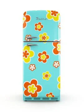 Retro fridge isolated on white background 3D rendering Stock Illustration
