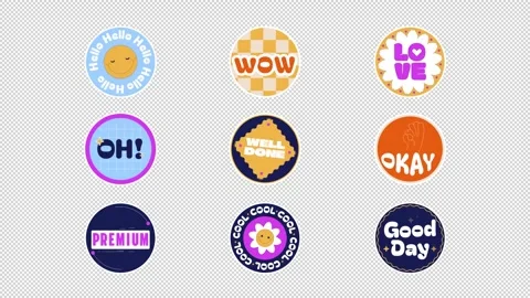 Retro funky branding sticker pack animation Stock Footage 334192565