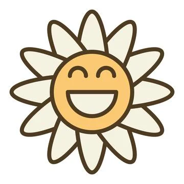 Retro Funny Daisy Flower vector minimal colored icon or sign in Groovy style Stock Illustration