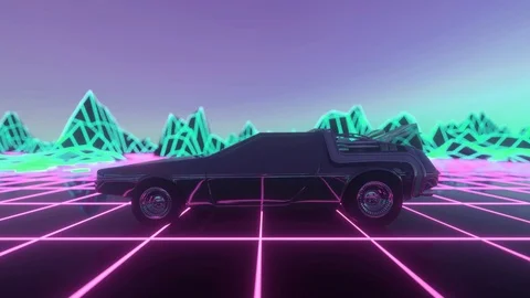 Retro future. 80s style sci-fi background with supercar. Futuristic retro car Stock Footage 127459173