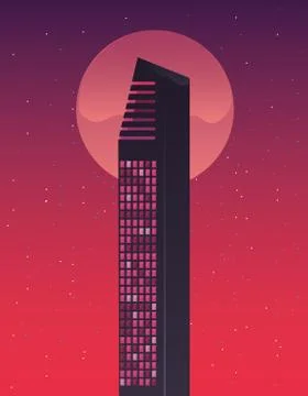 Retro future label with buildings scene Ilustración de archivo