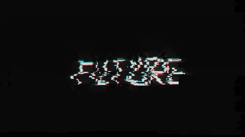 Retro future words on old tv vhs glitch interference screen Stock Footage 106051649