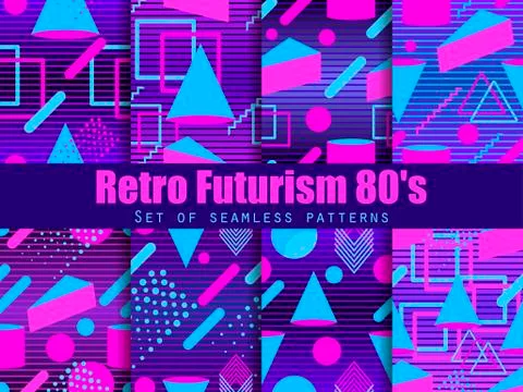 Retro futurism seamless pattern set. Geometric elements memphis in the style  库存插图