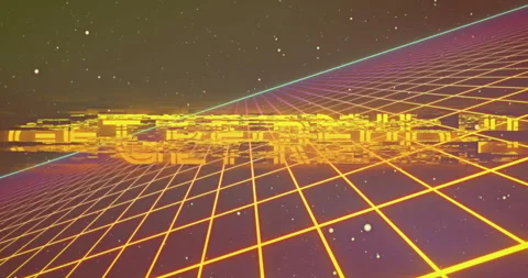 Retro-futuristic 3D render featuring neon-yellow GET READY text pulsing across Stock Footage 307651895