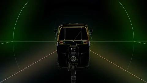 Retro-futuristic 80s style sci-Fi auto rickshaw background Seamless loop Stock Footage 167645174