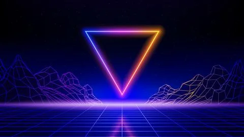 Retro futuristic abstract background. Synthwave 80s style poster. Neon triangle Illustrazione stock