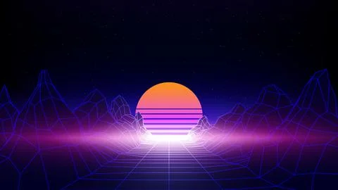 Retro futuristic abstract background. Synthwave 80s style, laser grid, wireframe Stock Illustration
