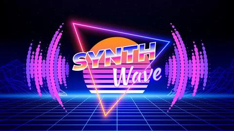 Retro futuristic abstract background. Synthwave 80s style poster. 3d laser grid Stock Illustration