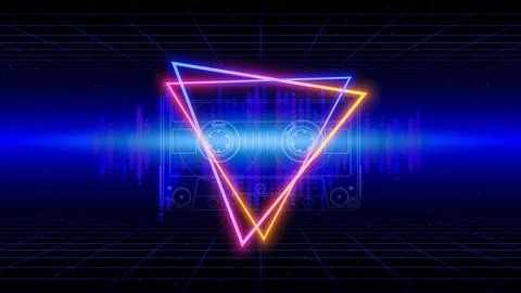 Retro futuristic abstract background. Synthwave 80s style poster. Neon triangle Illustrazione stock
