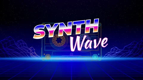 Retro futuristic animated background, title synth wave. Synthwave 80s. Cassette Stock Footage 320397634