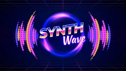 Retro futuristic background. Synthwave 3d 80s style, neon color. Audio waveform Stock Illustration