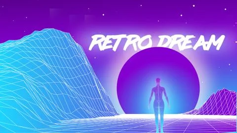 Retro futuristic background in synthwave and retrowave style Stockillustratie