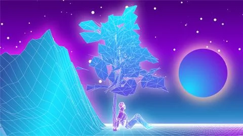 Retro futuristic background in synthwave and retrowave style 스톡 일러스트