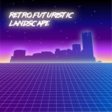 Retro futuristic background in synthwave and retrowave style Stock Illustration