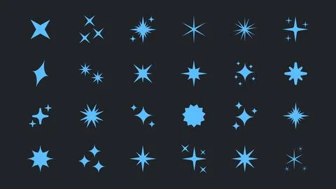 Retro futuristic bright vector blue icons collection. Set of original star .. Stock Illustration