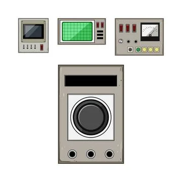 Retro futuristic control panel set user interface 스톡 일러스트
